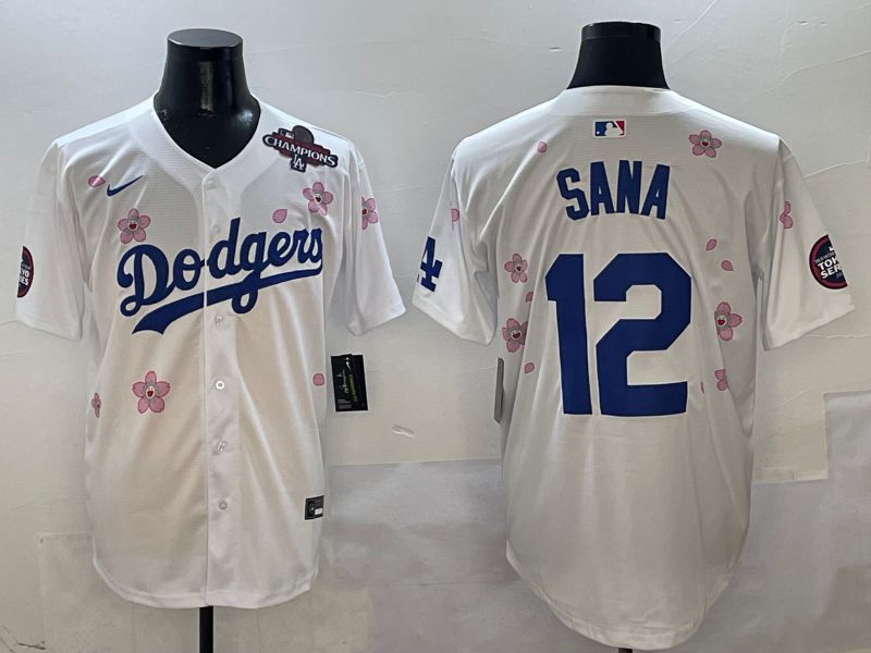 Men Los Angeles Dodgers #12 Sana White Sakura Edition 2025 Nike MLB Jersey style 5